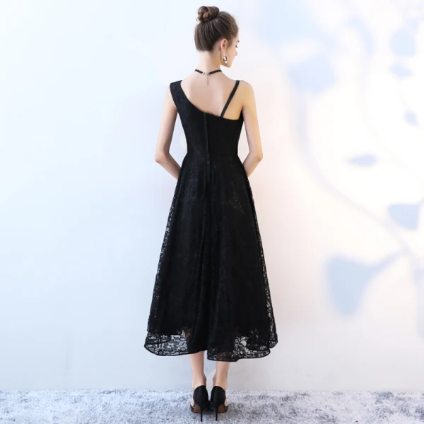Chic / Beautiful Black Homecoming Graduation Dresses 2017 A-Line / Princess Amazing / Unique V-Neck Backless Sleeveless Tea-length Formal Dresses