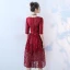 Chic / Belle Bordeaux de retour Robe De Graduation 2017 Robe De Ceremonie En Dentelle Noeud Paillettes Encolure Dégagée 3/4 Manches Mi-Longues Princesse