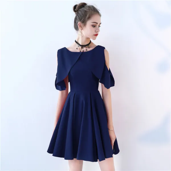 Chic / Beautiful Black Party Dresses 2017 A-Line / Princess Scoop Neck Strapless Sleeveless Short Formal Dresses