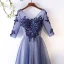 Chic / Beautiful Ocean Blue Evening Dresses  2017 A-Line / Princess Lace Flower Appliques Crystal V-Neck Backless 1/2 Sleeves Ankle Length Formal Dresses