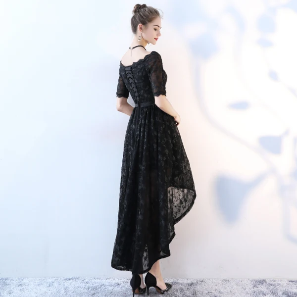 Chic Beautiful Black Cocktail Dresses 2017 A-Line Princess Lace V-Neck Backless Short