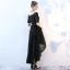 Chic / Belle Noir Robe De Cocktail 2017 Princesse Dentelle V-Cou Dos Nu Manches Courtes Asymétrique Robe De Ceremonie