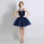 Schöne Marineblau Cocktailkleider 2017 Ballkleid Kristall Perlenstickerei Rundhalsausschnitt Rückenfreies Kurze Festliche Kleider