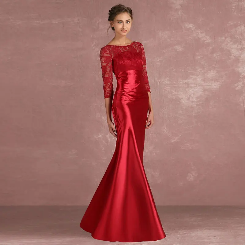 Chic Beautiful Burgundy Mother Of The Bride Dresses 2018 Trumpet Mermaid Lace Scoop Neck Backless 3 4 Sleeve Floor Length Long Wedding Party Dresses Chic Beautiful Burgundy Mother Of The Bride Dresses 2018 Trumpet Mermaid Lace Scoop Neck Backless 3 4 Sleeve Floor Length Long Wedding Party Dresses