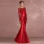 Chic / Beautiful Burgundy Mother Of The Bride Dresses 2018 Trumpet / Mermaid Lace Scoop Neck Backless 3/4 Sleeve Floor-Length / Long Wedding Party Dresses