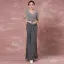 Chic / Beautiful Grey Mother Of The Bride Dresses 2018 Trumpet / Mermaid Lace Sequins V-Neck Backless 1/2 Sleeves Ankle Length Wedding Party Dresses