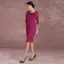 Chic / Beautiful Fuchsia Mother Of The Bride Dresses 2018 Lace Bow Scoop Neck 1/2 Sleeves Knee-Length Wedding Party Dresses