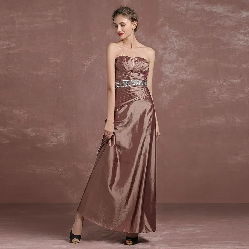 Chic Beautiful Brown Mother Of The Bride Dresses 2018 A Line Princess  Crystal Sequins Strapless 1 2 Sleeves Ankle Length Wedding Party Dresses