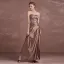 Chic / Beautiful Brown Mother Of The Bride Dresses 2018 A-Line / Princess Crystal Sequins Strapless 1/2 Sleeves Ankle Length Wedding Party Dresses