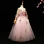 Chic / Beautiful Blushing Pink Flower Girl Dresses 2017 A-Line / Princess Lace Appliques Pearl Scoop Neck 3/4 Sleeve Floor-Length / Long Wedding Party Dresses