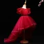 Chic / Beautiful Burgundy Flower Girl Dresses 2017 Ball Gown Crystal Appliques Bow Scoop Neck Backless Short Sleeve Asymmetrical Wedding Party Dresses