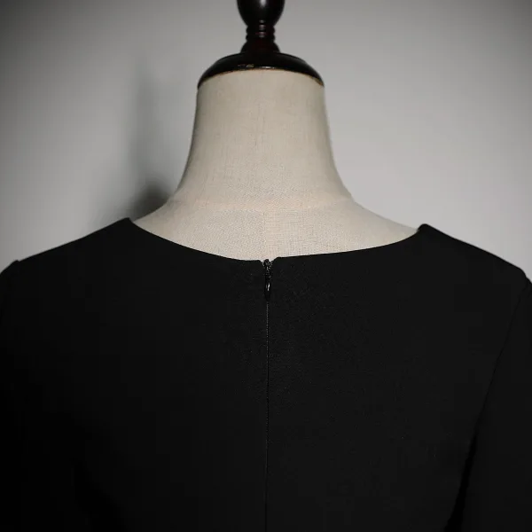 Elegant Sorte Perle Rhinestone Sløjfe Bælte Gallakjoler 2023 Prinsesse V-Hals Kort Ærme Lange Galla Kjoler