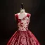 Vintage / Retro Red Beading Printing Prom Dresses 2023 Ball Gown Off-The-Shoulder Short Sleeve Backless Floor-Length / Long Formal Dresses