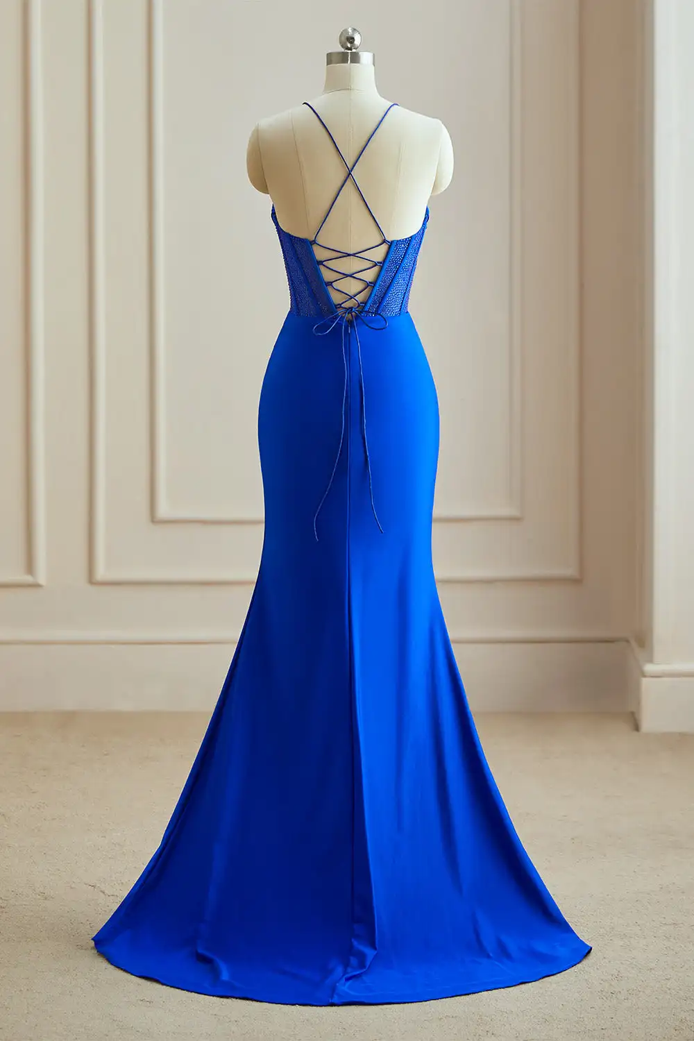 fitted lace wedding dress Veni Infantino Draped Bow Waist Midi Dress, Royal Blue main image 1