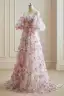 Blomsterfe Hvit Fuchsia Multi-Farger Blomster Ballkjoler 2024 Gripende Ruffles Lange Korte Ermer Forlovelses Kjæreste Formelle Kjoler