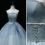 Chic / Beautiful Sky Blue Pearl Sequins Prom Dresses 2022 Ball Gown Strapless Sleeveless Backless Floor-Length / Long Formal Dresses