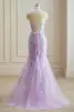 Stunning Lavender Lace Flower Evening Dresses 2024 Spaghetti Straps Trumpet / Mermaid Crossed Straps Floor-Length / Long Engagement Formal Dresses