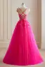 Accrocheuse Glitter Paillettes Fushia Robe De Bal 2024 Princesse Bretelles Spaghetti Dos Nu Sans Manches Longue Robe De Soirée