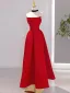 Charming Red Evening Dresses 2025 A-Line / Princess Strapless Sleeveless Backless Floor-Length / Long Evening Party Formal Dresses