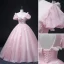 Elegant Blushing Pink Prom Dresses 2022 Ball Gown Scoop Neck Beading Pearl Rhinestone Sequins Butterfly Lace Flower Short Sleeve Backless Floor-Length / Long Formal Dresses