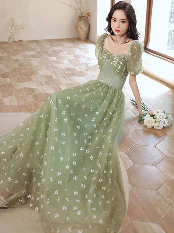bridesmaid dresses hunter green Miss Circle Women Ucille Sage Green Embroidered Chiffon Maxi Dress main image 1
