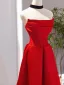 Charming Red Evening Dresses 2025 A-Line / Princess Strapless Sleeveless Backless Floor-Length / Long Evening Party Formal Dresses