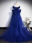 Vintage / Retro Royal Blue Satin Prom Dresses 2024 Trumpet / Mermaid Off-The-Shoulder Sleeveless Backless Bow Floor-Length / Long Formal Dresses