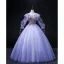 Elegant Lavender Sequins Lace Flower Prom Dresses 2022 Ball Gown Scoop Neck 3/4 Sleeve Backless Floor-Length / Long Formal Dresses