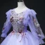 Elegant Lavender Sequins Lace Flower Prom Dresses 2022 Ball Gown Scoop Neck 3/4 Sleeve Backless Floor-Length / Long Formal Dresses