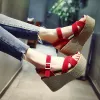 Red Black Grey Outdoor / Garden Summer Suede Mid Heels Thick Heels Sandals 8 cm / 3 inch Open / Peep Toe Affordable 2017 Womens Sandals