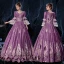 Vintage / Retro Medieval Grape Ball Gown Prom Dresses 2021 Floor-Length / Long 3/4 Sleeve U-Neck Zipper Up Handmade  Beading Rhinestone 3D Lace Backless Prom Cosplay Formal Dresses