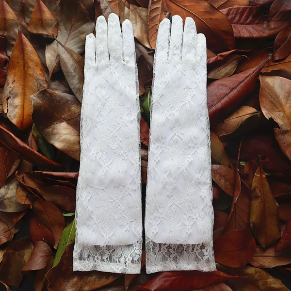 Modest / Simple White Bridal Gloves 2020 Lace Tulle Prom Wedding Accessories