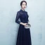 Chic / Beautiful 2017 Navy Blue Evening Dresses  U-Neck Chiffon Pearl A-Line / Princess Homecoming Formal Dresses