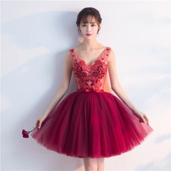 Chic Beautiful Burgundy Cocktail Dresses 2017 A Line Princess V Neck Lace Beading Appliques Backless Handmade Homecoming Cocktail Party Graduation Dresses