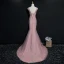 Luxury / Gorgeous Blushing Pink Evening Dresses  2017 Trumpet / Mermaid U-Neck Tulle Beading Backless Embroidered Evening Party Formal Dresses