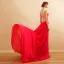 Chic / Beautiful Fuchsia Evening Dresses  2017 A-Line / Princess V-Neck Sleeveless Appliques Lace Chiffon Formal Dresses Court Train