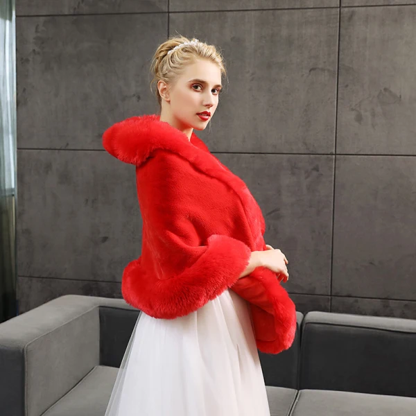 Rouge Hiver Fausse Fourrure Soirée Promo Mariage Châles 2017