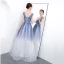 Chic / Beautiful Gradient-Color Floor-Length / Long Evening Dresses  2018 A-Line / Princess Tulle U-Neck Striped Backless Evening Party Formal Dresses