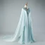Chinese style Sky Blue Chapel Train Evening Dresses  2018 A-Line / Princess V-Neck Tulle With Cloak Appliques Beading Evening Party Formal Dresses