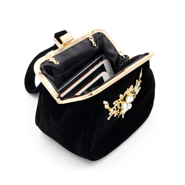 Chic / Beautiful Red Clutch Bags Beading Crystal Rhinestone Velour Homecoming Cocktail Party Evening Party Accessories 2019