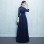 Chic / Beautiful 2017 Navy Blue Evening Dresses  U-Neck Chiffon Pearl A-Line / Princess Homecoming Formal Dresses