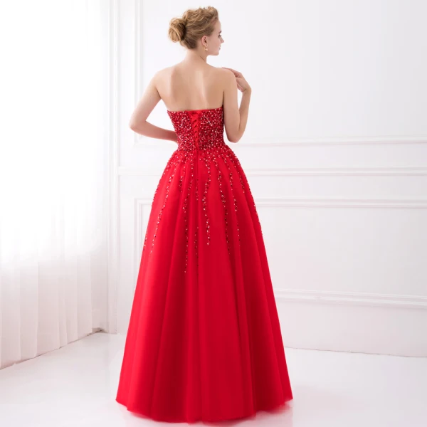 Sparkly Rød Ballkjoler 2017 Prinsesse Uten Ermer Fantastiske / Unike Kjæreste Ryggløse Beading Paljetter Lange Tyll Formelle Kjoler