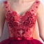 Chic / Beautiful Burgundy Cocktail Dresses 2017 A-Line / Princess V-Neck Lace Beading Appliques Backless Handmade  Homecoming Cocktail Party Graduation Dresses
