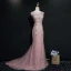 Luxury / Gorgeous Blushing Pink Evening Dresses  2017 Trumpet / Mermaid U-Neck Tulle Beading Backless Embroidered Evening Party Formal Dresses