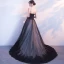 Amazing / Unique Black Prom Dresses 2017 A-Line / Princess Strapless Lace Tulle Appliques Backless Prom Formal Dresses