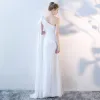 Classic Elegant White Evening Dresses  2018 Trumpet / Mermaid Floor-Length / Long One-Shoulder Tulle Evening Party Backless Formal Dresses