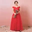 Chic / Beautiful Red Plus Size Evening Dresses  2018 A-Line / Princess Tulle Lace-up Cap Sleeves Backless Strapless Summer Evening Party Formal Dresses