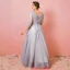 Chic / Belle Gris Grande Taille Robe De Soirée 2018 Princesse Tulle U-Cou Appliques Dos Nu Perlage Fait main Soirée Robe De Ceremonie