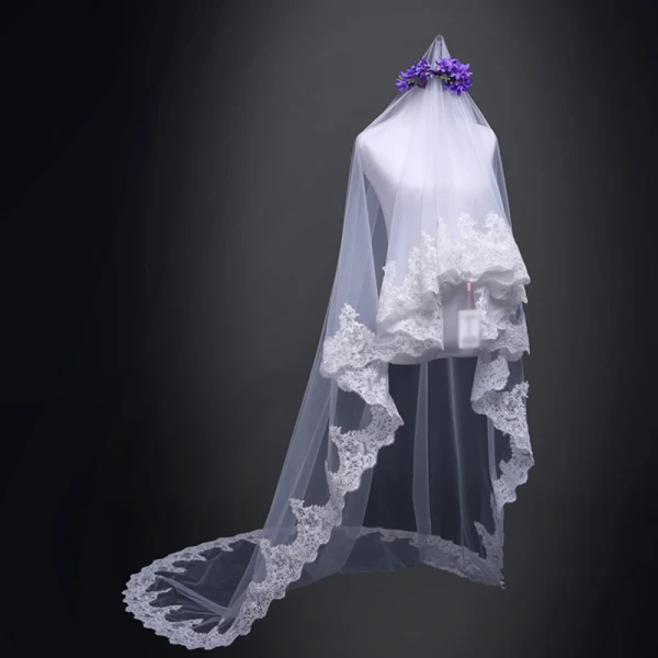 Chic / Beautiful White Wedding Lace Tulle Appliques Wedding Veils 2018