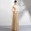 Bling Bling Gold Champagne Floor-Length / Long Evening Dresses  2018 A-Line / Princess Tulle Beading Sequins Strapless Prom Dresses